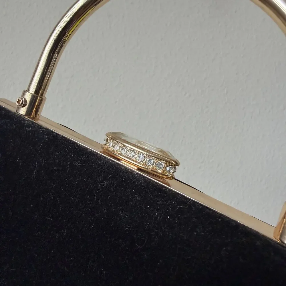 House of Harlow 1960 Black Velvet Gold Chain Box Clutch